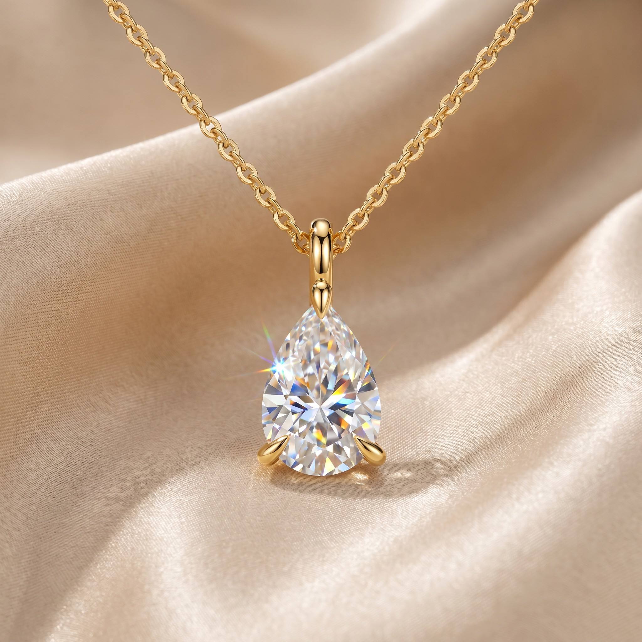 Women's 18K Gold Plated Pear Cut Moissanite Pendant Necklace